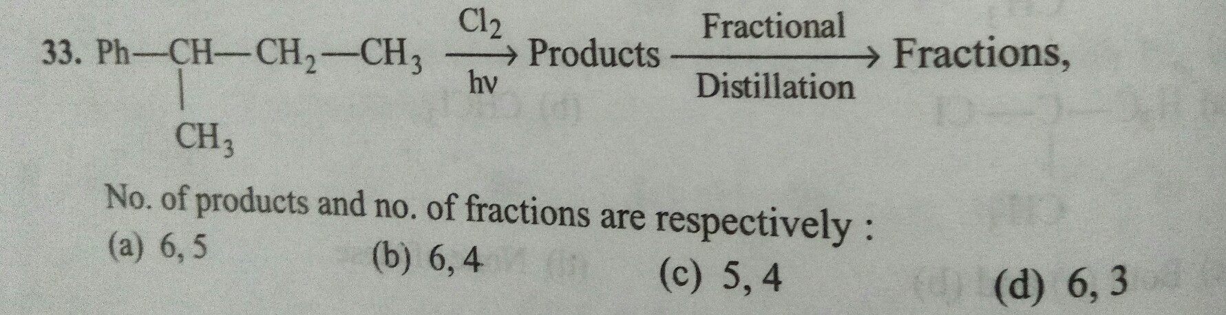 Question image for No. of products and no. of fractions are respectiv